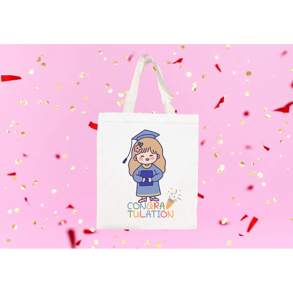 กระเป๋าผ้าของขวัญสำหรับงานปัจฉิมสกรีนลายบัญฑิตย์สุดแสนน่ารัก ราคา ถูกที่สุด ดีลบีเคเค แกลเลอรีภาพที่ 4