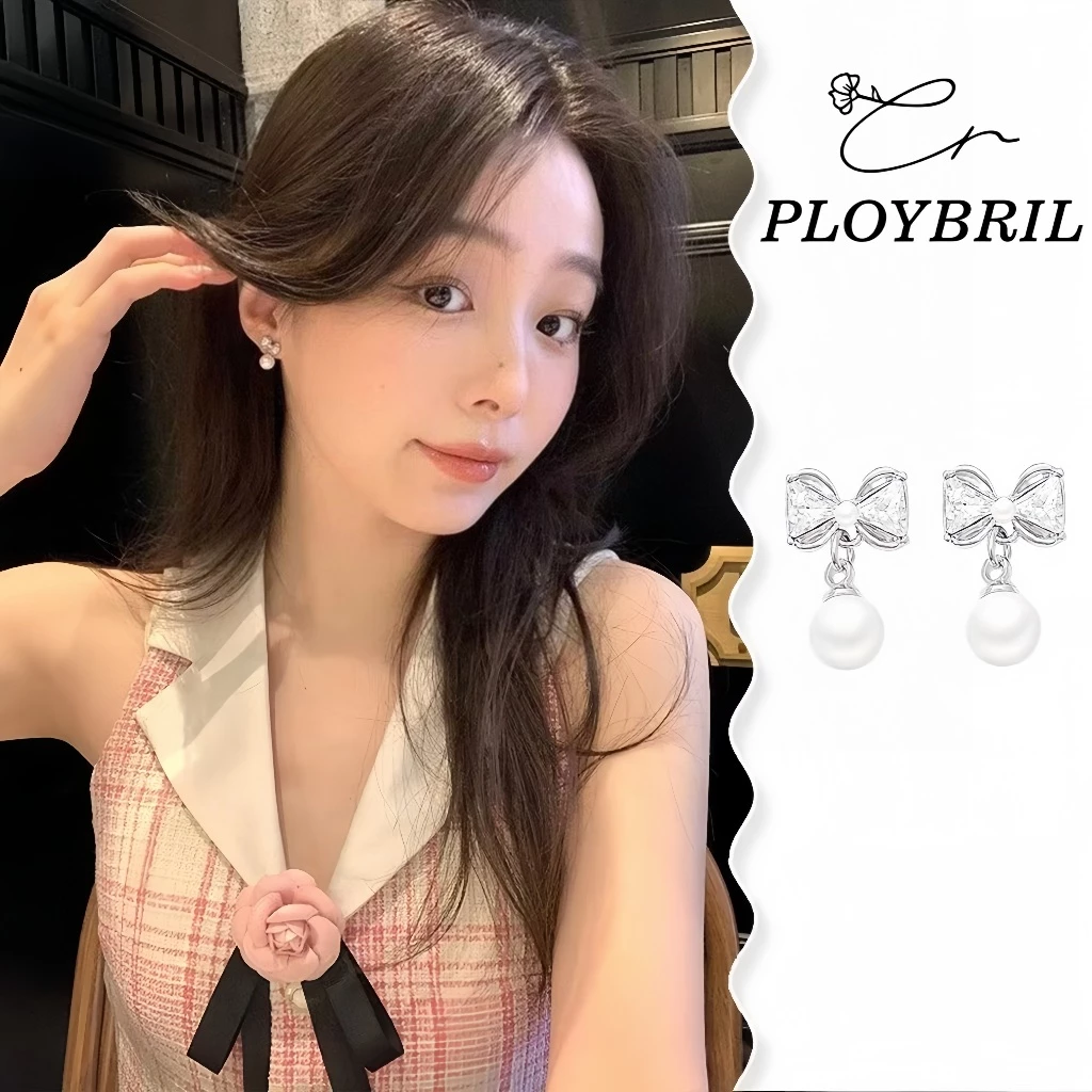 COD-ส่งเร็วจากไทย🎀ต่างหูแฟชั่น Bowknot ประดับไข่มุก สไตล์เกาหลี PLOYBRIL E036