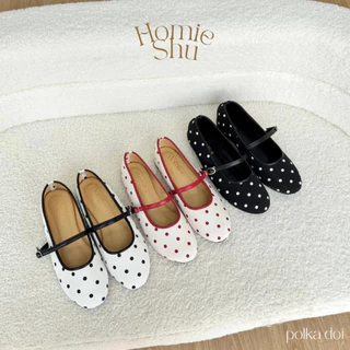 มีส่งด่วนภายในวัน✅ HOMIESHU05 - รองเท้าคัชชูแมรี่เจนลายจุด รุ่น Polka dot (เท้าอวบ+1ไซส์) ใส่สบาย ทำจากช่างฝีมือคนไทย