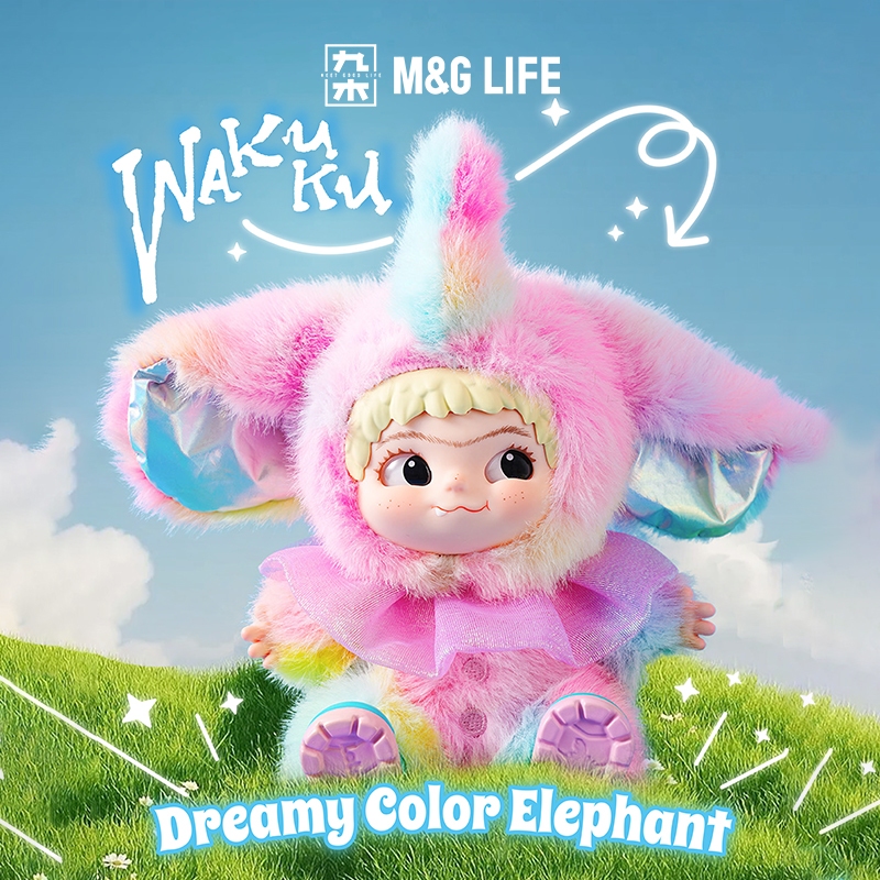 M&G LIFE x WAKUKU Dreamy Color Elephant Hanging Tag Vinyl Plush Toy ตุ๊กตาผ้ากำมะหยี่ไวนิล