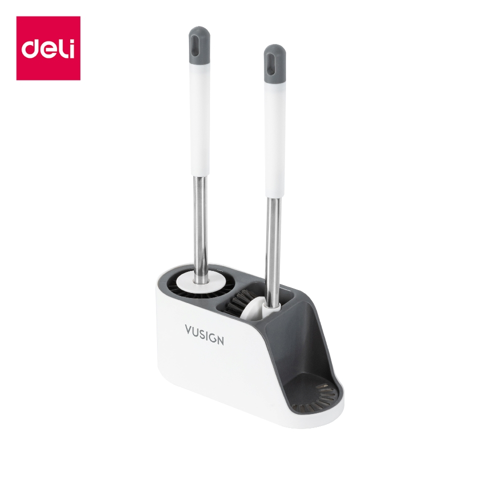 Deli ชุดแปรงล้างห้องน้ำ 2in1 สะอาดจบในตัวเดียว หัวแปรงนุ่ม ระบายอากาศไว ขจัดคราบง่าย Toilet Brush