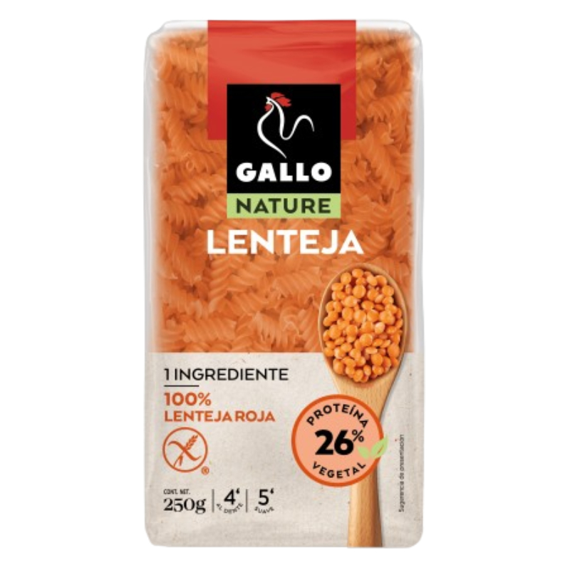 แกลโล ฟูซิลลี่ พาสต้าจากถั่วเลนทิล กลูเตนฟรี 250g - Red Lentils (Lenteja) Fusilli Gluten Free 250g G