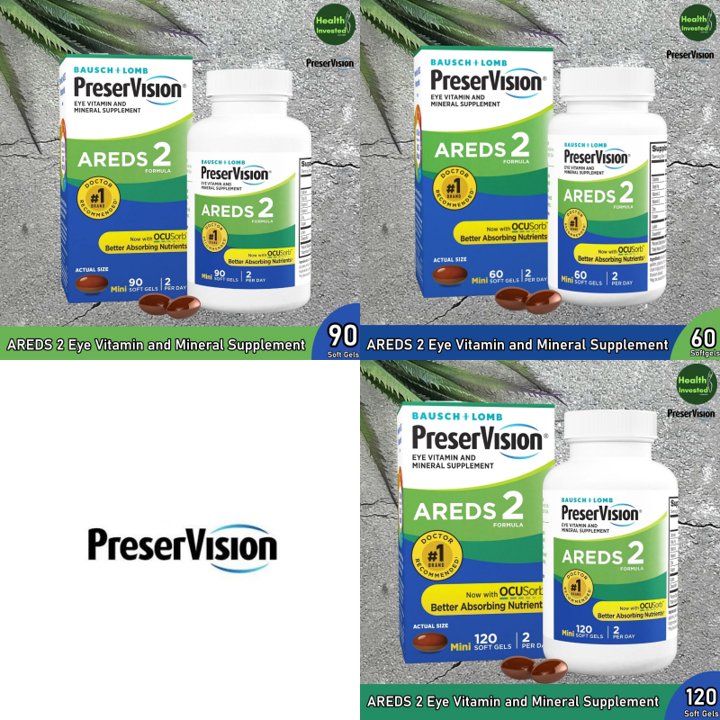<PreserVision> AREDS 2 Eye Vitamin and Mineral Supplement 60, 90 or 120 Soft Gels, Bausch + Lomb อาหารเสริมสำหรับดวงตา