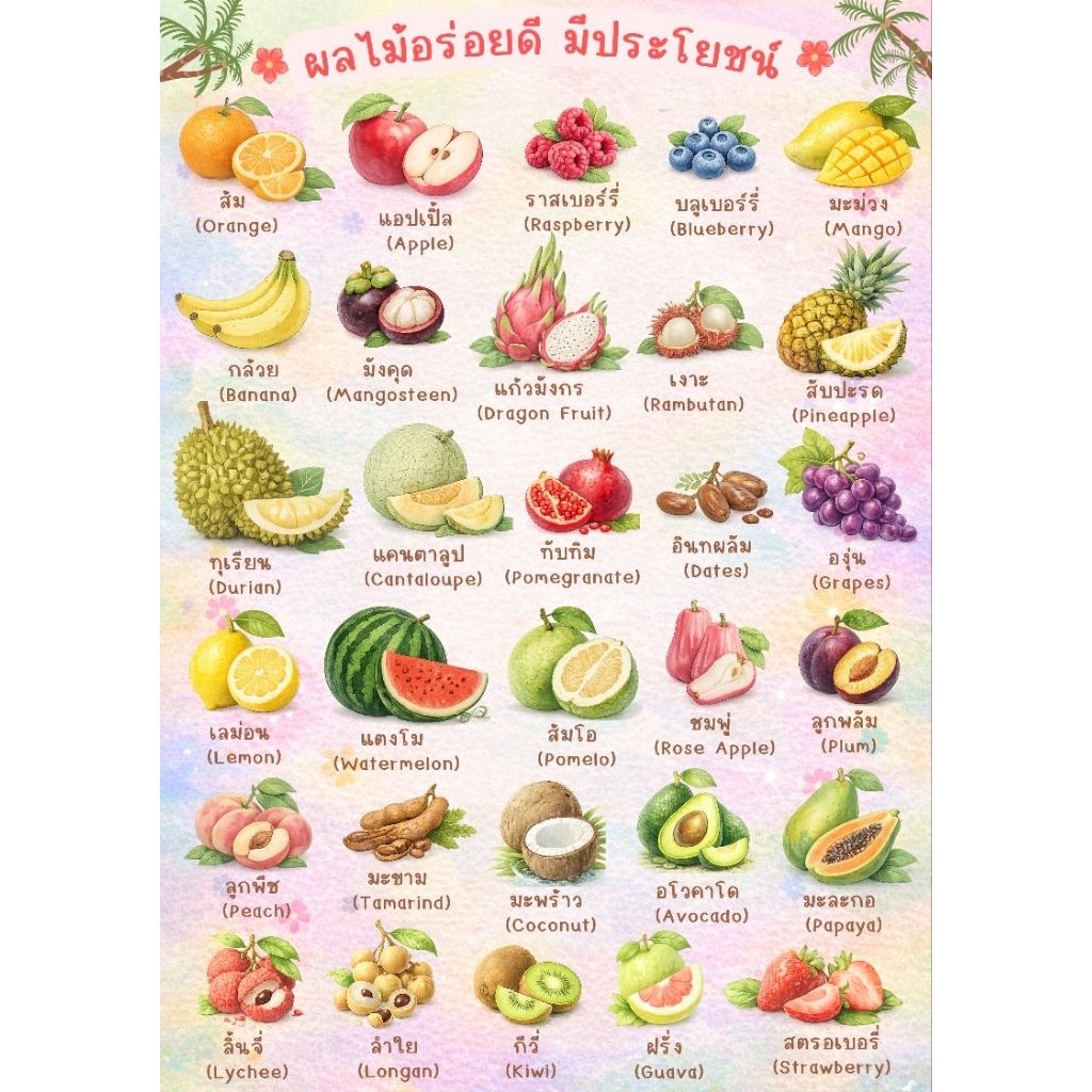 โปสเตอร์ ผลไม้ สำหรับเด็ก  | ติดผนังห้องเด็ก | สื่อการเรียนรู้ ก-ฮ A-Z | ของแต่งห้องเด็ก มินิมอล | ร้านเปิดใหม่
