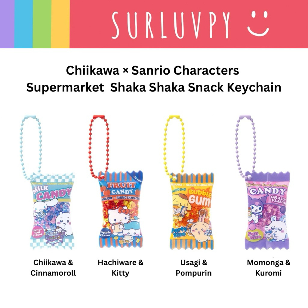 [🌈พร้อมส่ง☀️] Chiikawa × Sanrio Characters Supermarket Shaka Shaka Snack Keychain พวงกุญแจรูปขนม