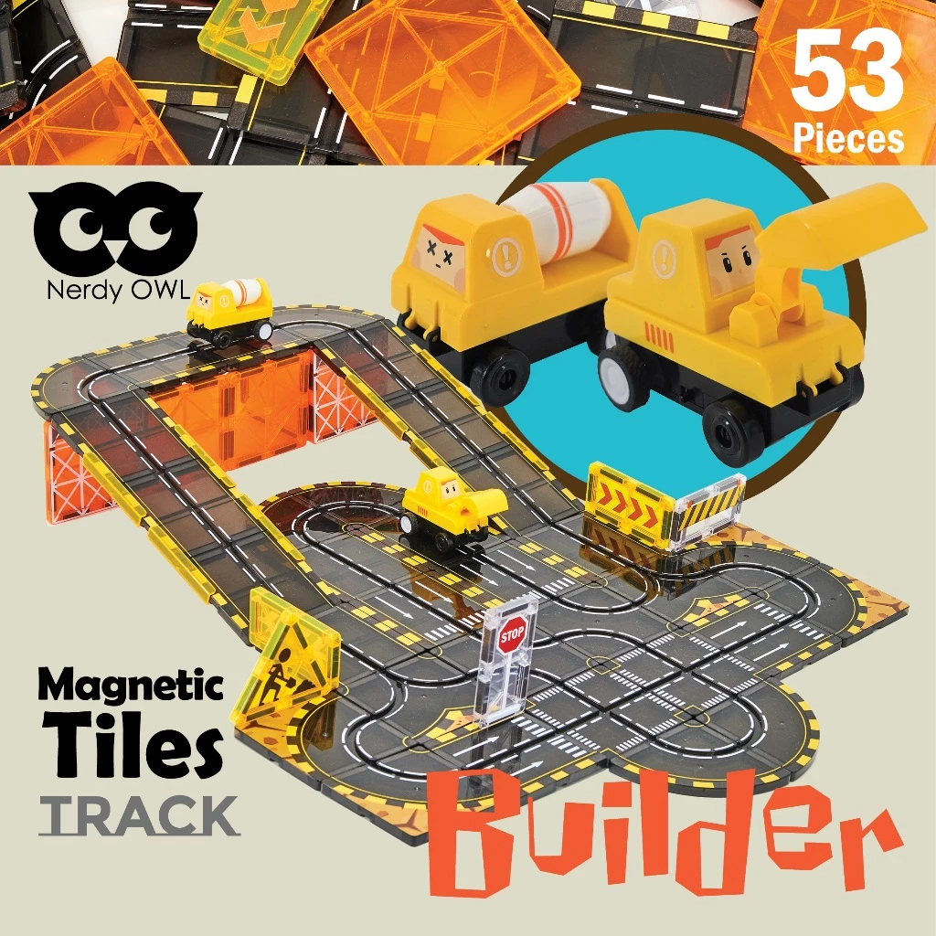Magnet Tiles TRACK Builder ของเล่นตัวต่อแม่เหล็กรางรถชุดนักสร้าง 53 ชิ้น