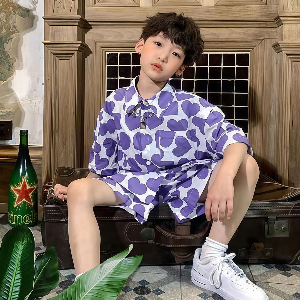 Beryl kids🌸ชุดเซ็ทเด็กชาย🎀ชุดลำลองเด็กสองชิ้น แขนสั้นพร้อมกางเกงขาสั้น  เสื้อสงกรานต์ เย็นสบาย แฟชั่นฤดูร้อน รูปที่ 6