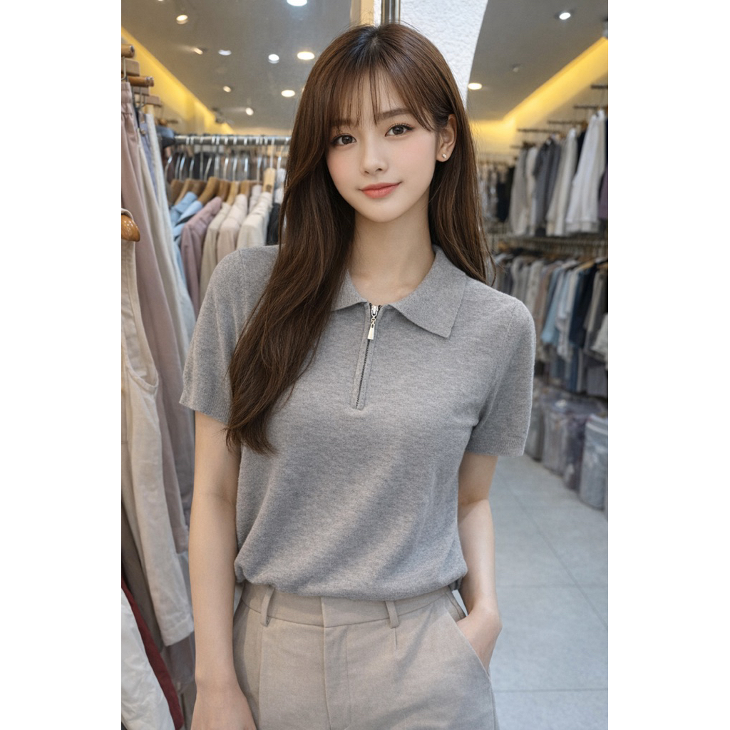 เสื้อไหมพรมป้ายTag:One K คอปก Zip