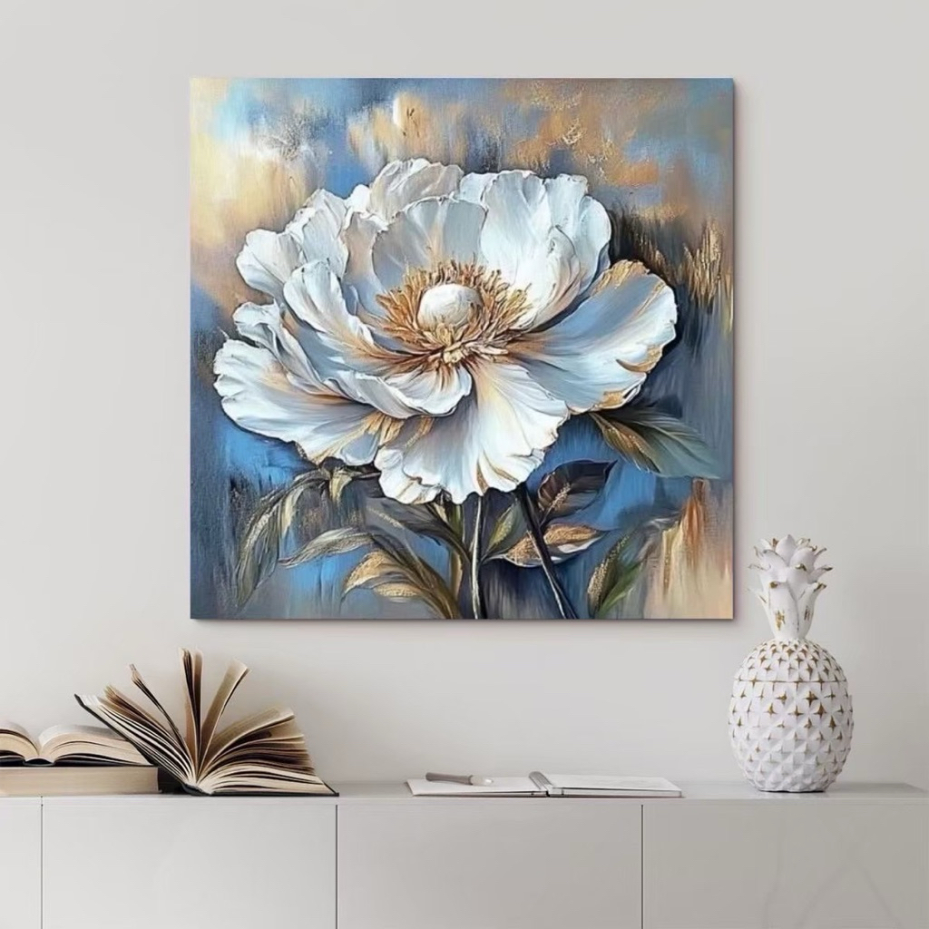 Flower painting V3 - ภาพวาดดอกไม้ ภาพตกแต่งบ้าน แขวนผนัง ภาพพิมพ์แคนวาส พร้อมกรอบลอย