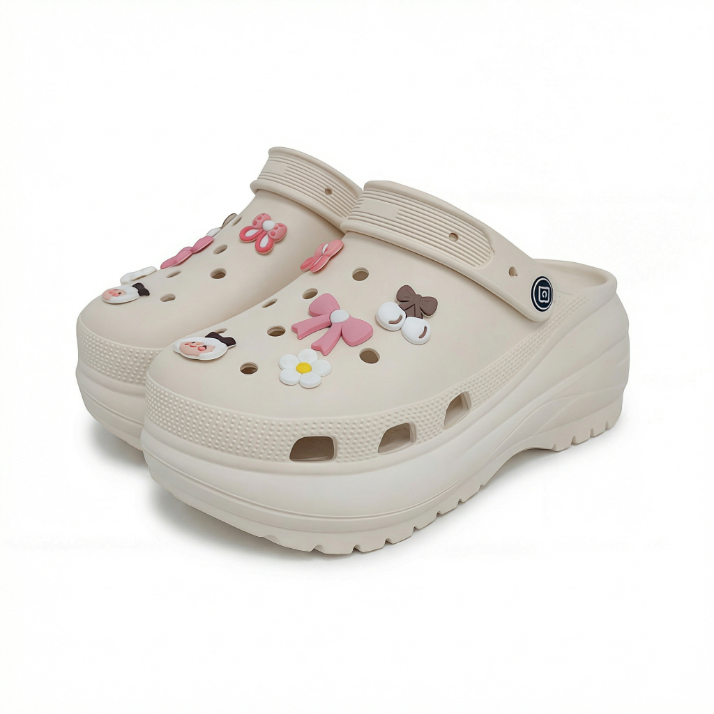 สำหรับผู้หญิง​รองเท้าแตะพื้นหนาทนทานของแท้​ทันสมัยหัวโตกันลื่น