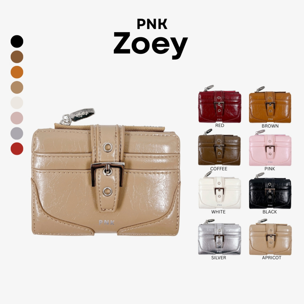 PNK [PINKY]  Zoey Wallet (PT-T10#) กระเป๋าสตางค์หนังเมทัลลิก ดีไซน์เข็มขัด