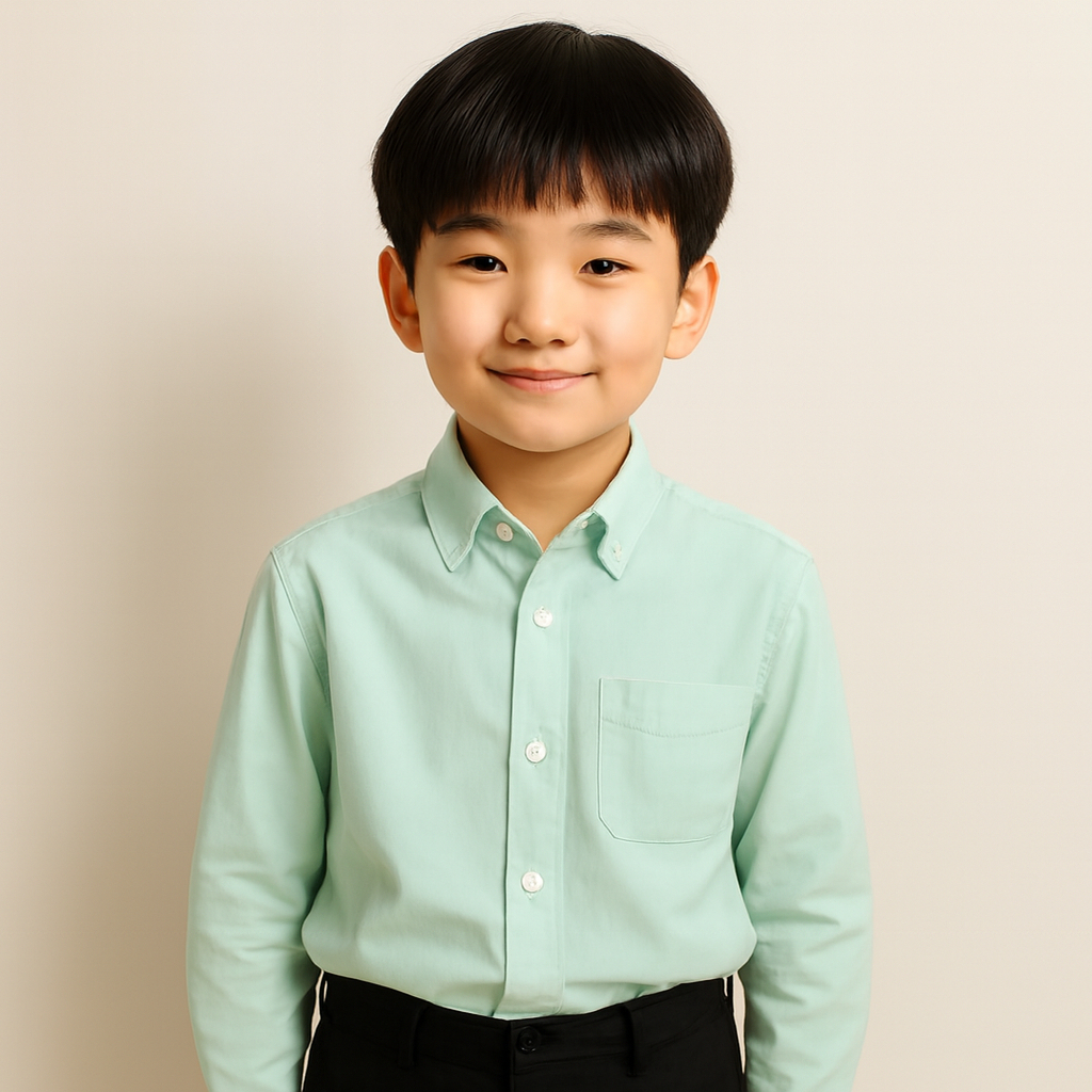 [แถมโบว์หูกระต่าย ฟรี!] เสื้อเชิ้ตเด็กสีเขียวมิ้นท์ แขนยาว ใส่ออกงานได้ BO0661