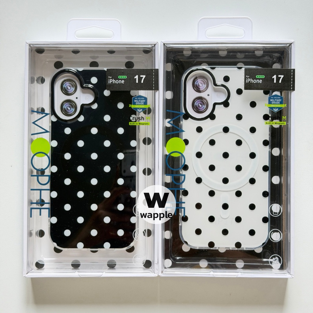 wapple-case IMD MOOPHE เคสแม่เหล็กลายโพกาดอทสีขาว/ดำ ขอบนิ่มหลังแข็งสำหรับรุ่นiPhone11-17ProMax