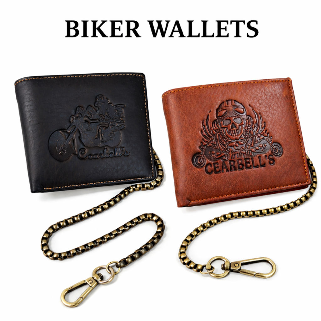 Leather Wallet หนังแท้ ลาย Cearbell ปั้มลายนูน ชัด สวย พร้อมโซ่ รมทองเหลือง หนา แข็งแรง