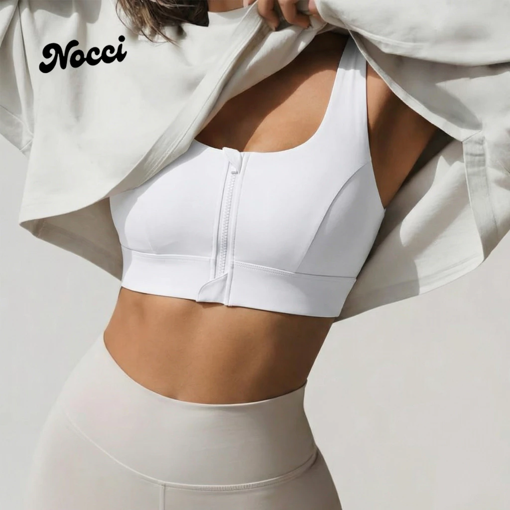 Nocci สปอร์ตบรา ผู้หญิง รองรับแรงดันสูง ดีไซน์ซิปหน้า ใส่วิ่ง ฟิตเนส แบดมินตัน