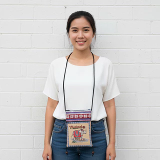 (4 ใบ 100) กระเป๋าใส่มือถือ ลายช้าง ผ้าพื้นเมือง 5.5x8 นิ้ว สะพายข้าง 2 ช่อง 2 ซิป ย่ามพื้นเมือง กระเป๋าย่ามใบเล็ก ส่งไว
