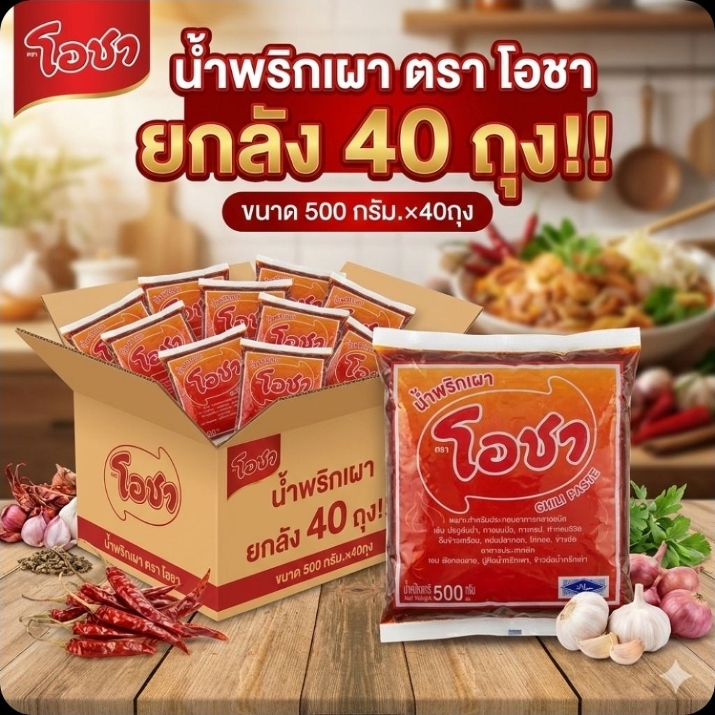 📦OCha โอชา น้ำพริกเผา ขนาด 500 กรัม.×40 ถุง.(ยกลัง).📦