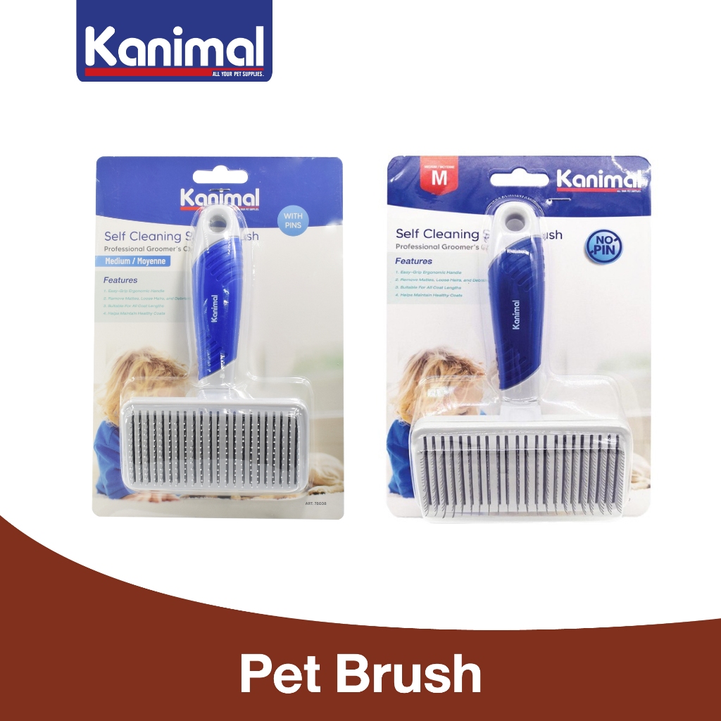 Kanimal Self-Cleaning Slicker Brush Size M 17.5x10.8x6.5 หวีสางขนกึ่งอัตโนมัติ (มีหมุด/ไร้หมุด) แปรงหวีขนสุนัข แปรงแมว