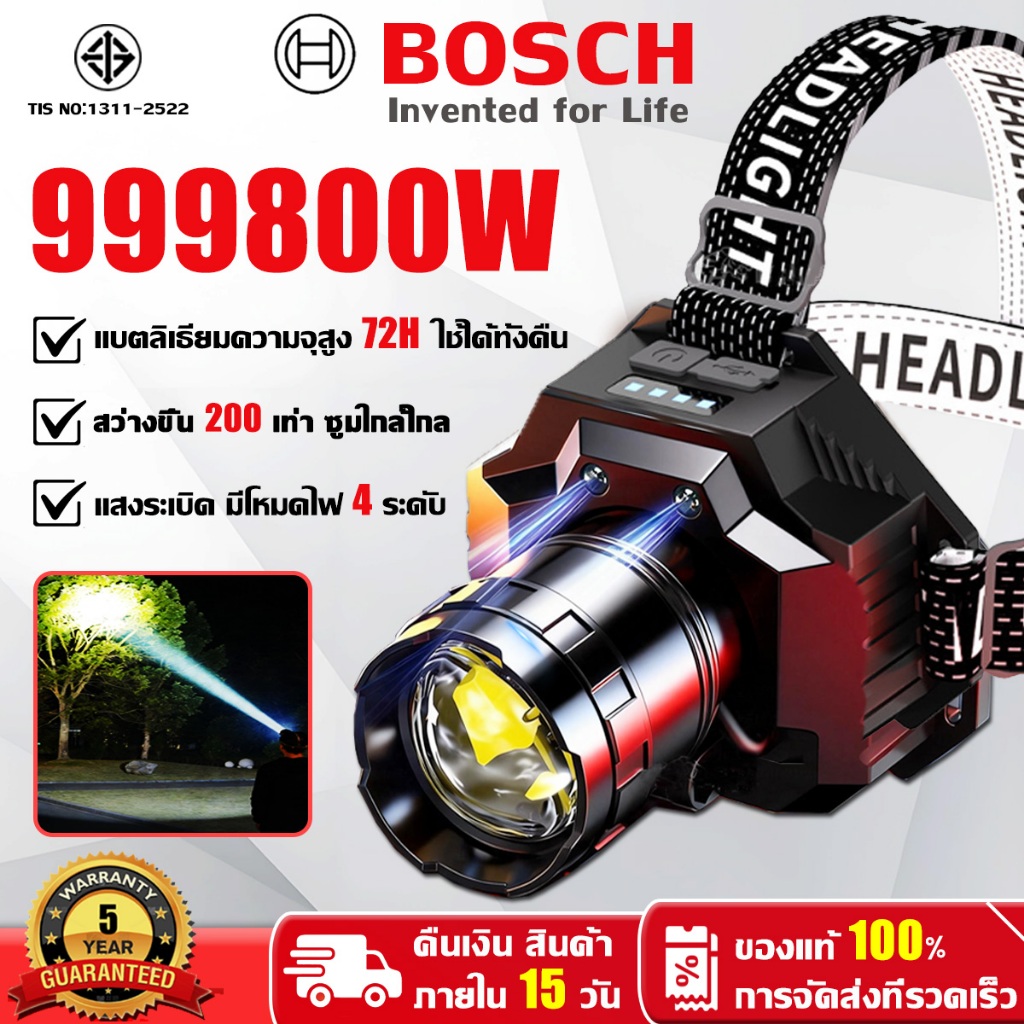 【รับประกัน 5ปี】ไฟฉายคาดหัว 18650mAh ส่องไกล 6000 ตรวจจับการโบกมือ LEDกันน้ำ ชาร์จ ไฟฉายคาดหัวแท้ ไฟส่องกบ ไฟคาดหัวแรงสูง