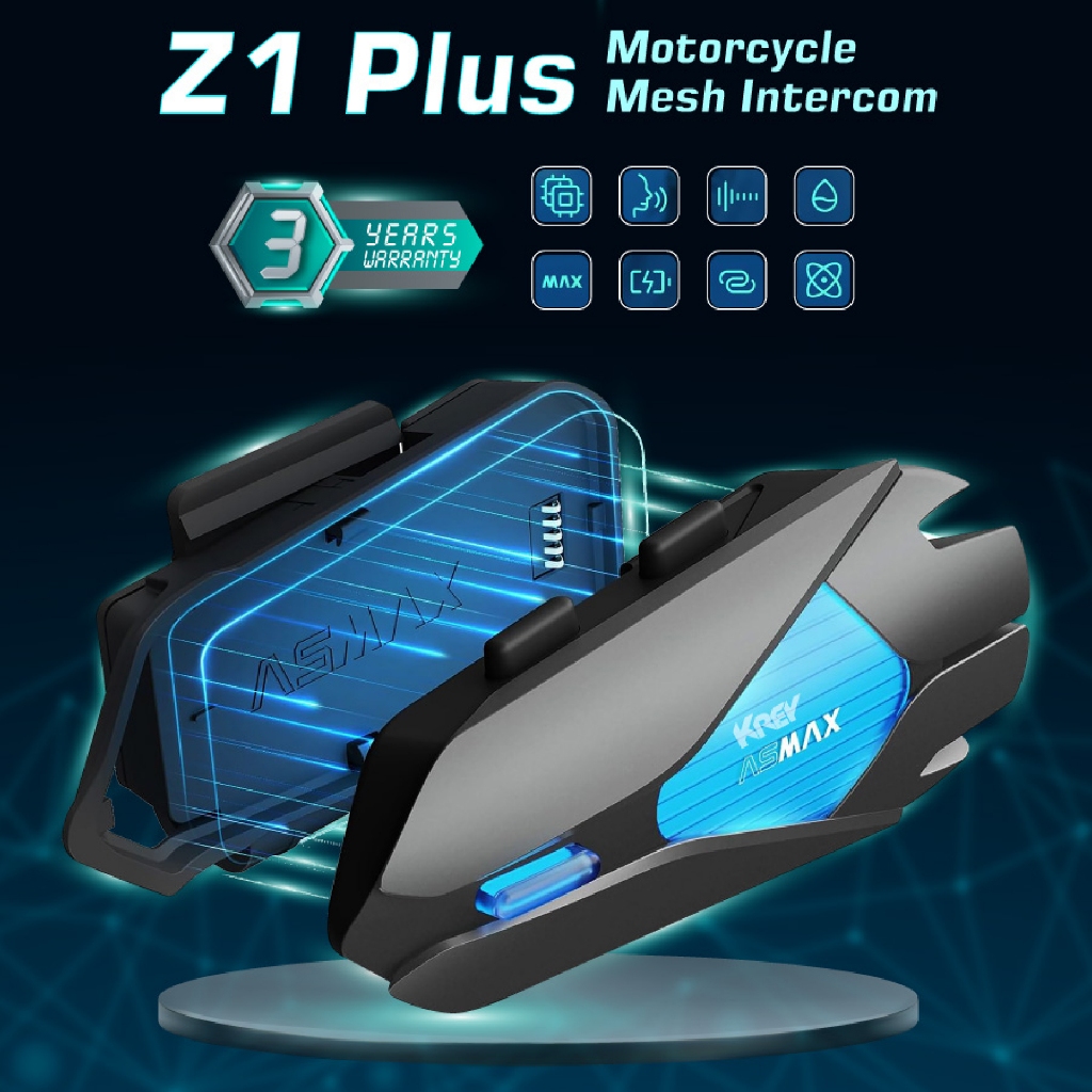 บลูทูธติดหมวกกันน็อค ASMAX Z1+ อินเตอร์คอมได้ 10 เครื่อง รับประกัน 3 ปี