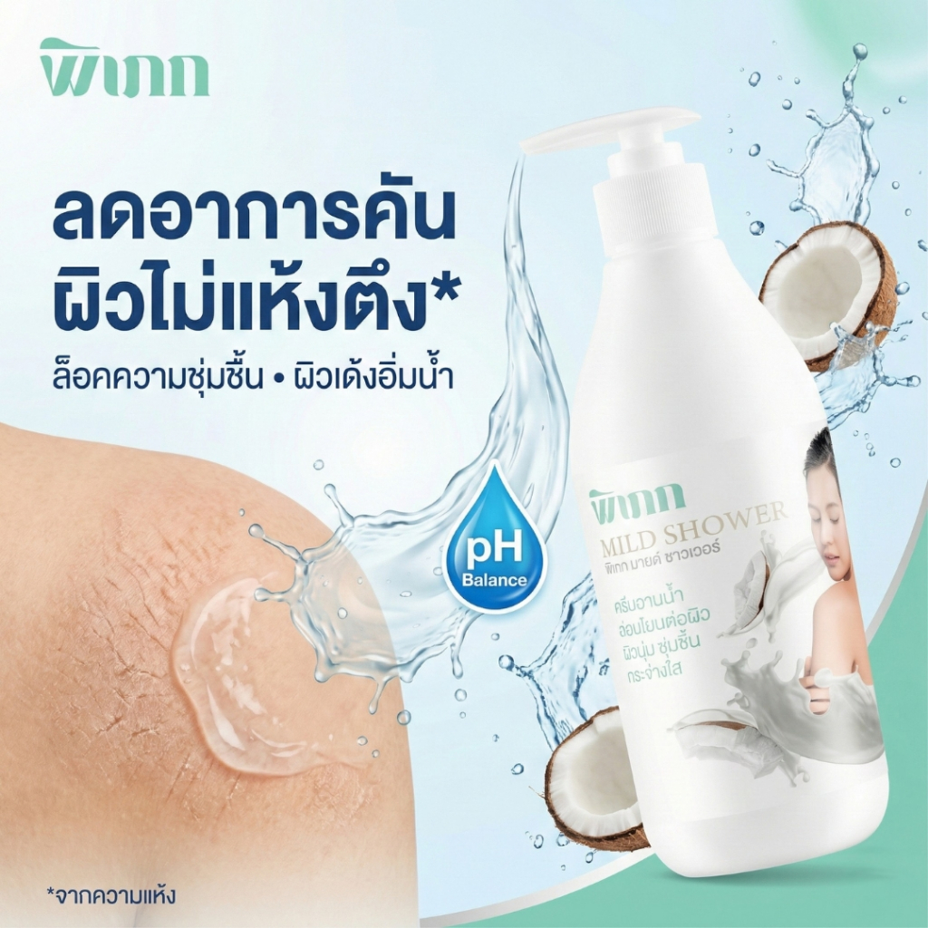 พิเภก เจลอาบน้ำ ลดอาการคัน ผิวแห้งตึง ล็อคความชุ่มชื้น สูตรอ่อนโยน pH Balance ไม่เอี๊ยด