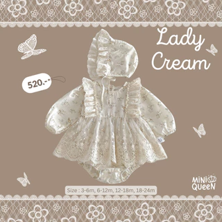 MiniQueen เสื้อผ้าเด็กแรกเกิด ชุดบอดี้สูทเด็กอ่อน รุ่น Lady Cream พร้อมหมวก (BDS00193)