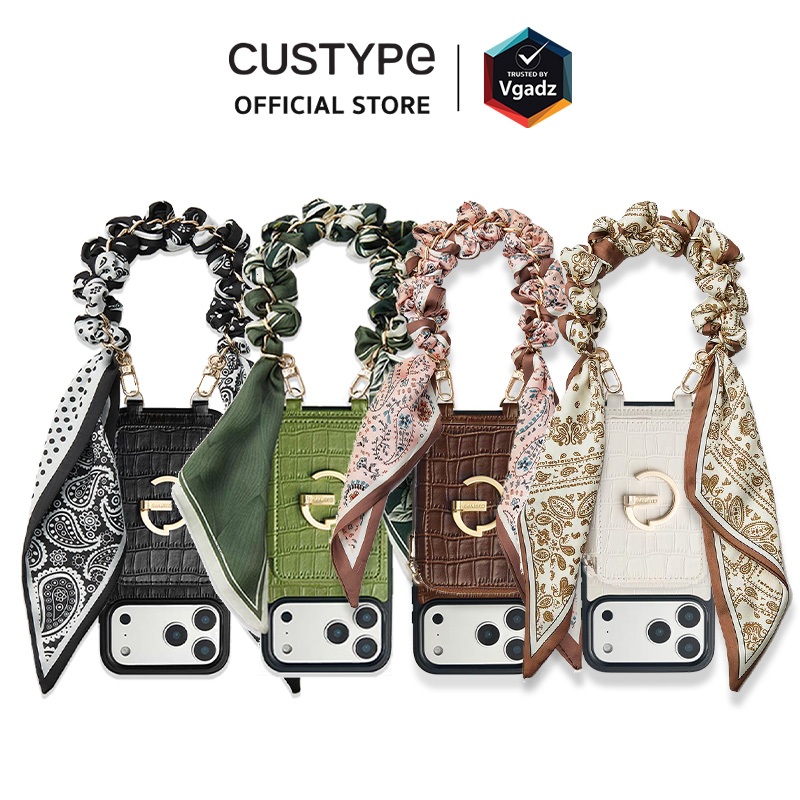 Custype เคสสำหรับ iPhone 17 Pro Max รุ่น Crocodile Pattern Leather with Pouch + Silk Scarf Wrist Strap