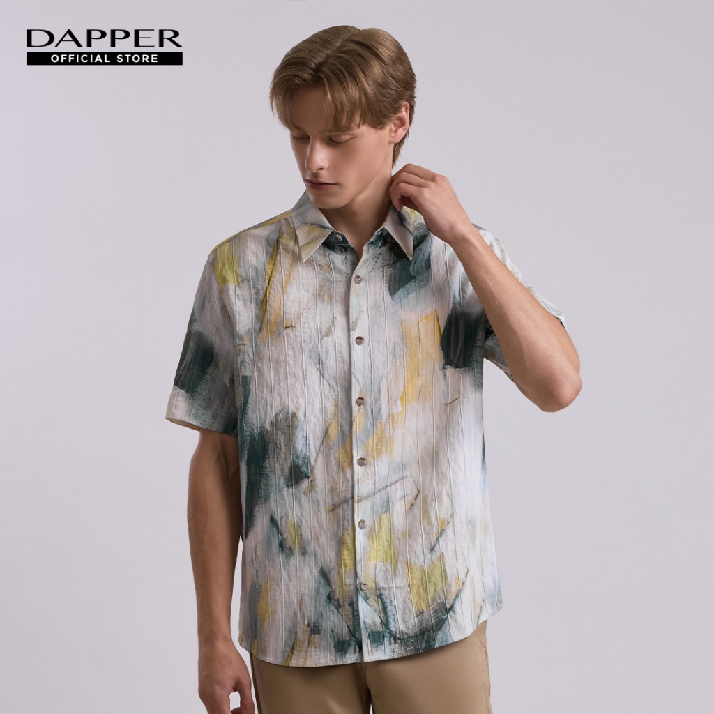 DAPPER เสื้อเชิ้ตแขนสั้น Ink Wash Mirage Print สีเขียว (BCS/GR/548TP)