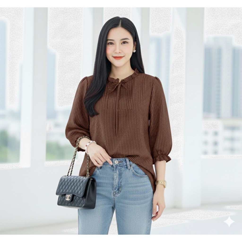 เสื้อไหมอิตาลี่ ลายสก๊อต ใส่สบาย ระบายอากาศได้ดี สาวอวบใส่ได้ - รูปที่ 4