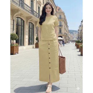 ชุดเซตกระโปรงผ้าฝ้ายผสมลินิน ผ้าใส่สบาย ตัดโดยช่างไทยโรงงานไทย