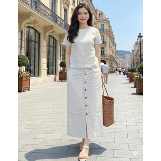 ชุดเซตกระโปรงผ้าฝ้ายผสมลินิน ผ้าใส่สบาย ตัดโดยช่างไทยโรงงานไทย