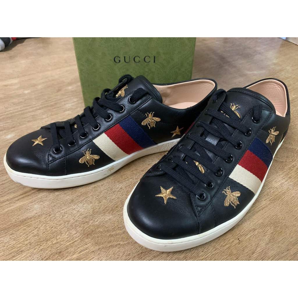 Gucci Ace Web Sneakers Stars Bees Embroidered White Leather