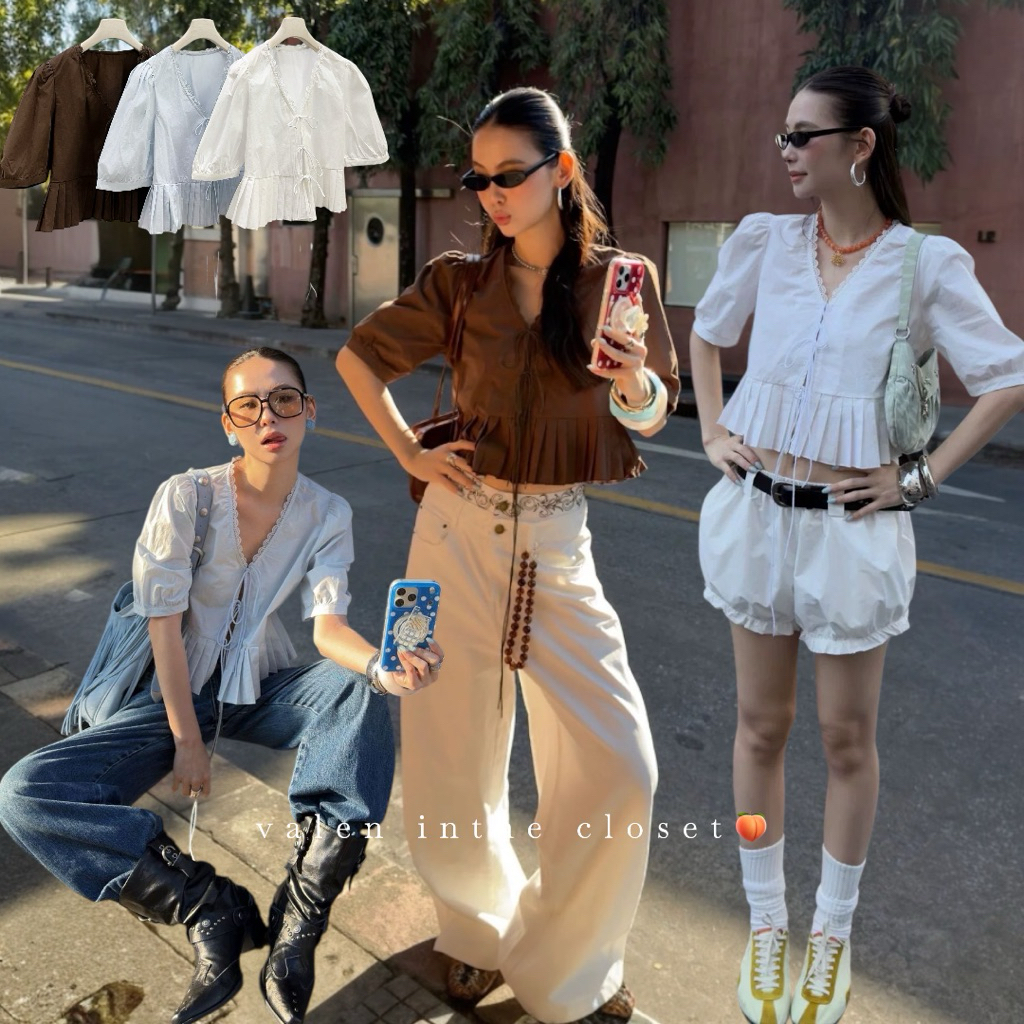 ส่งด่วน 🐳 #26C020 MMFISH 𝗦𝗘𝗥𝗔 𝗥𝗨𝗙𝗙𝗟𝗘 𝗧𝗢𝗣 เสื้อแขนพองทรงตุ๊กตา ละมุนดีไซน์จับจีบระบายหน้า