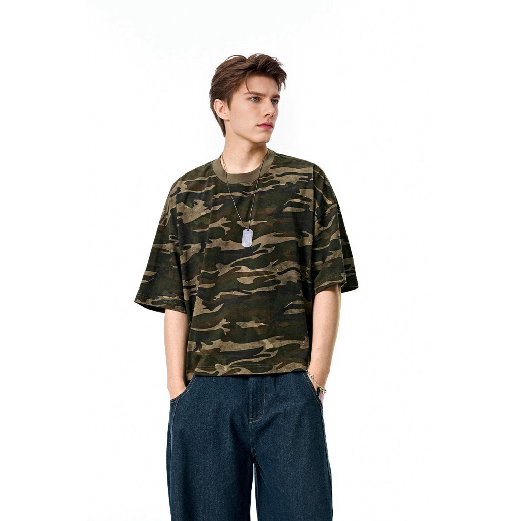 เสื้อยืดผู้ชายทรงครอปเบบี้ที camo crop