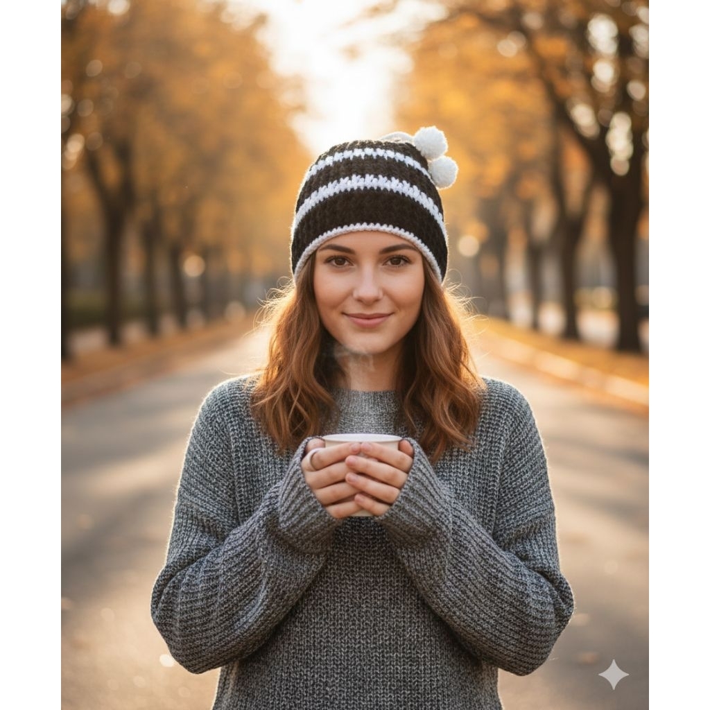 หมวกไหมพรมสลับสีไหม4Ply2เส้น