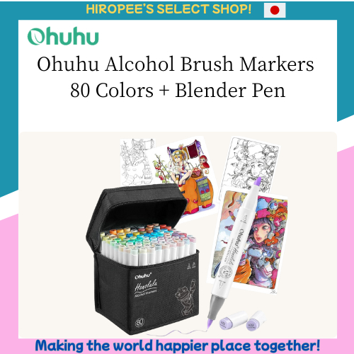 Ohuhu Alcohol Brush Markers 80 Colors + Blender Pen, Pastel, Dual Tip, Honolulu Series