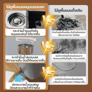 🧹ทำคลีนไร้จุดอับได้ 360° 🧺ถังปั่นถูพื้น ชุดถังปั่นไม้ถูสแตนเลส แยกส่วนถังคู่ ไม่ใช้มือล้าง ทั้งเปียกและแห้ง Spin Mop