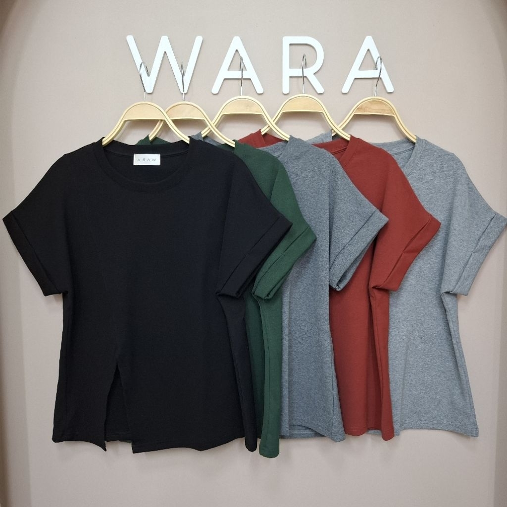 [ U45 ] WARA เสื้อยืด คอกลมแขนเบิ้ล ผ่าหน้า