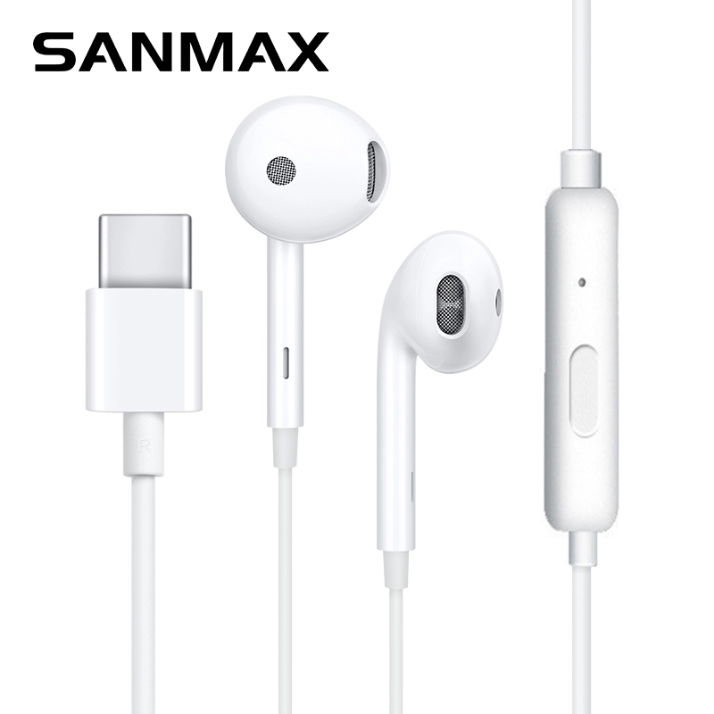 sanmax หูฟัง typec Find X  อินเทอร์เฟซ  ไมโครโฟนในตัว เสียงดี （รับประกัน 1 ปี） AA สำหรับ i15 i16 i17 a16 s20 s21 s22 ..