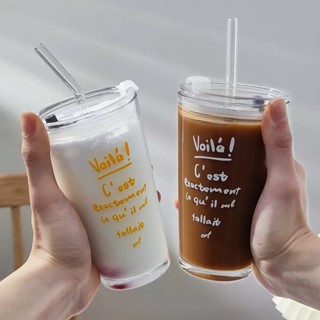 (จัดส่งจากประเทศไทย) แก้วกาแฟแก้วใส ทนความร้อนสูง พร้อมหลอด …