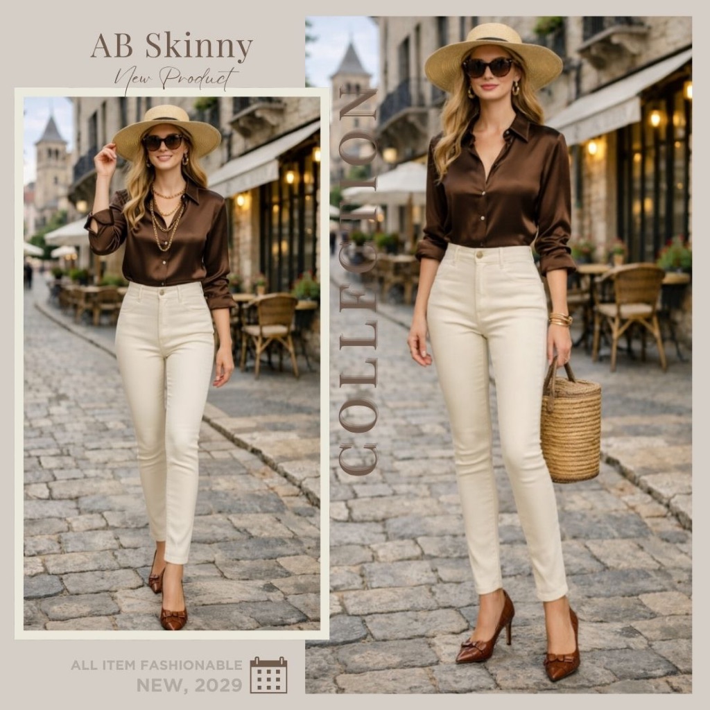 AB Skinny สีครีม กางเกงสกินนี่ยีนส์ ของแท้ จากเพจดัง 300,000 Like กางเกง AB สกินนี่ยีนส์ ผู้หญิง