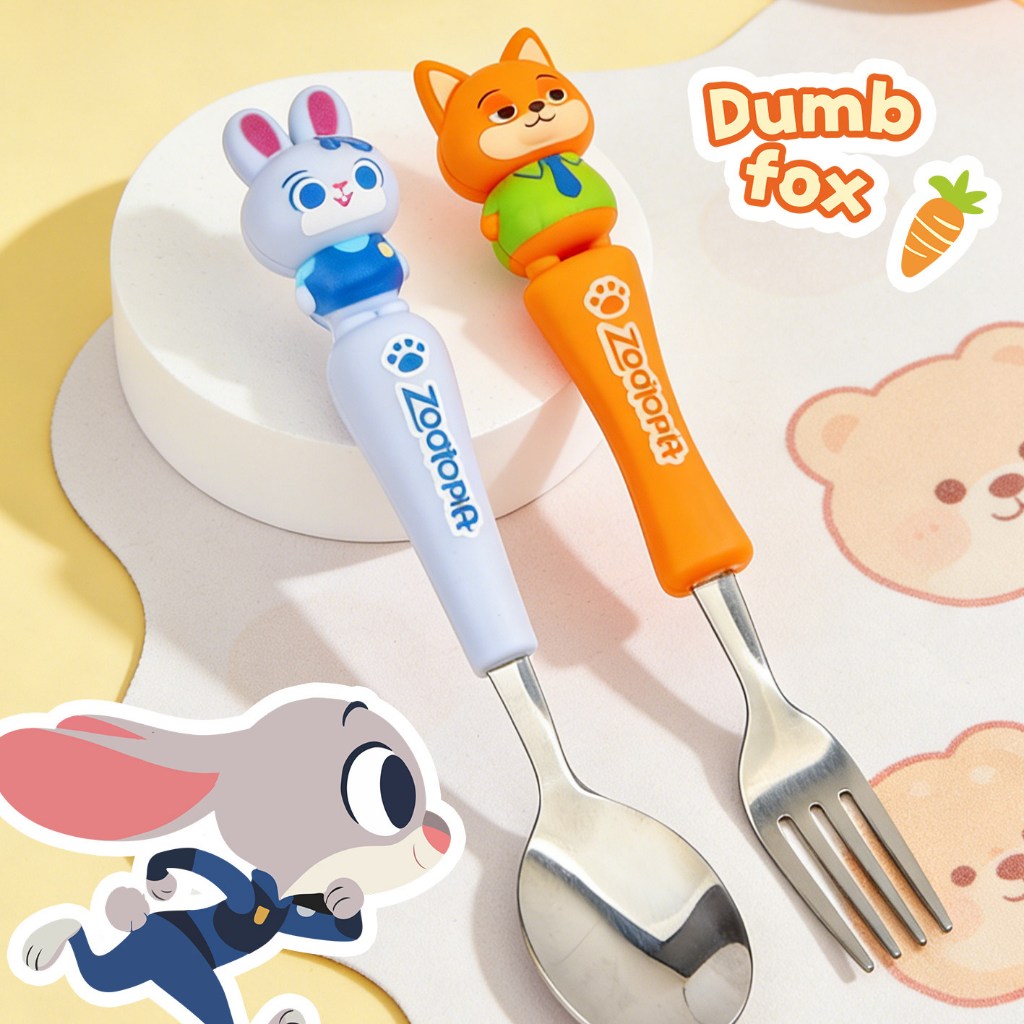 😍COD😍 ชุดช้อนส้อม สแตนเลส พร้อมกล่อง zootopia 🦊🐰
