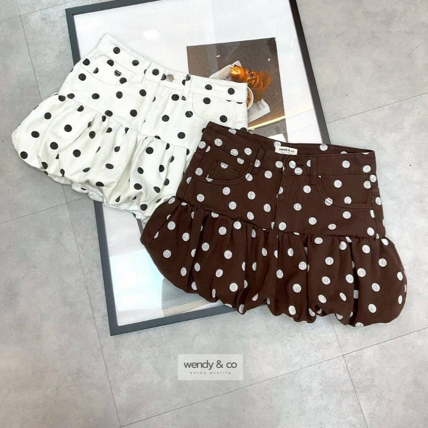 Wendy&co Polkadot Balloon Skirt Jeans กระโปรงยีนส์สั้นทรงบอลลูน มีซับ