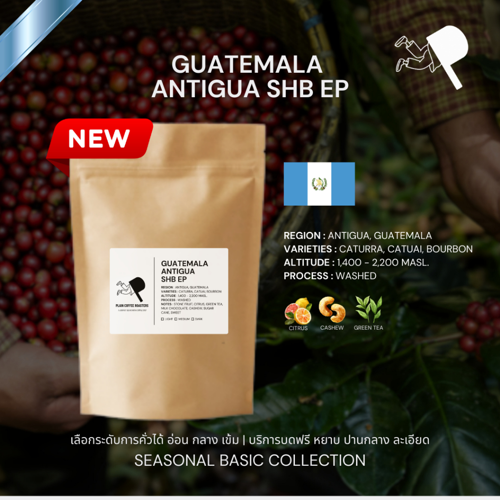 [เลือกระคั่วได้/บดฟรี] Guatemala  Antigua SHB EP เมล็ดกาแฟ อาราบิก้า 100% | PLAIN COFFEE ROASTERS