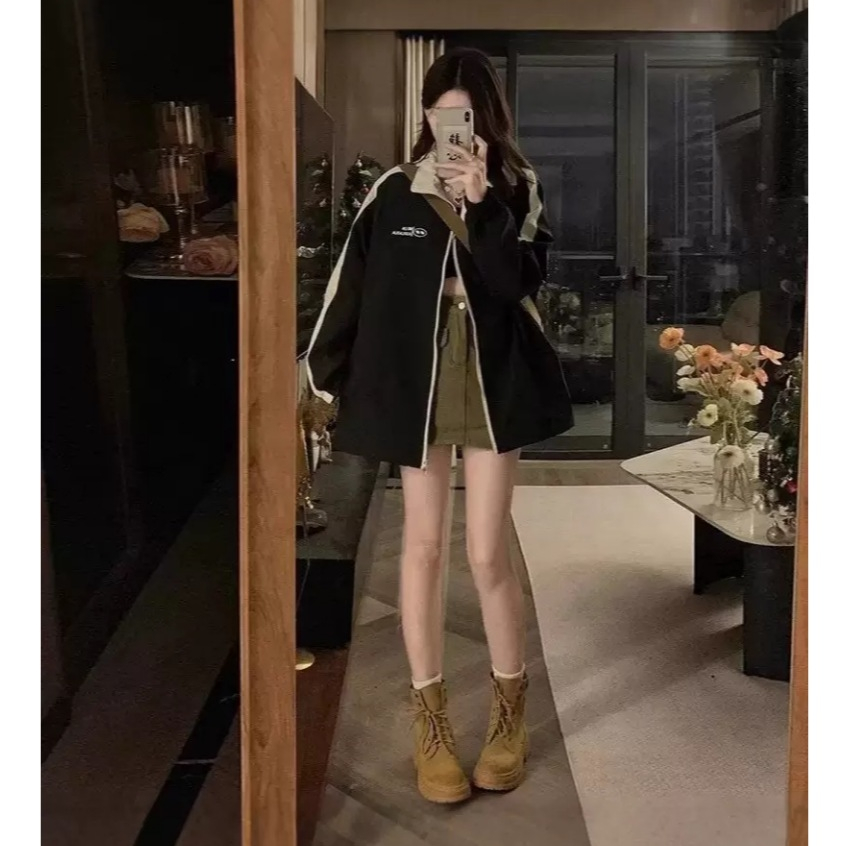 เสื้อแจ็คเก็ตกันลมทรงหลวม คอตั้ง สไตล์ลำลอง สำหรับผู้ชายและผู้หญิง - รูปที่ 2