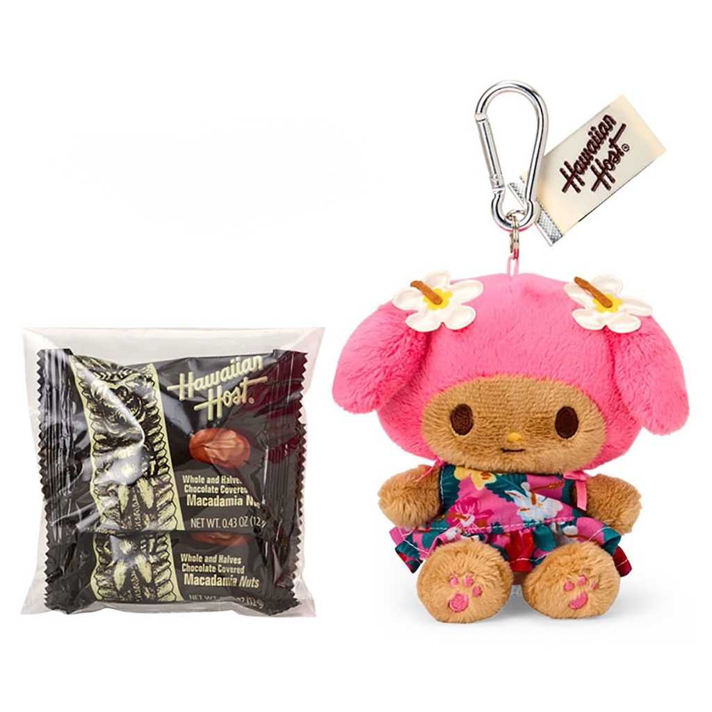 พร้อมส่ง!! พวงกุญแจน้องมายเมผิวแทน My Melody x Hawaiian Host สินค้าใหม่แท้ มาพร้อมขนมช็อคโกแลต