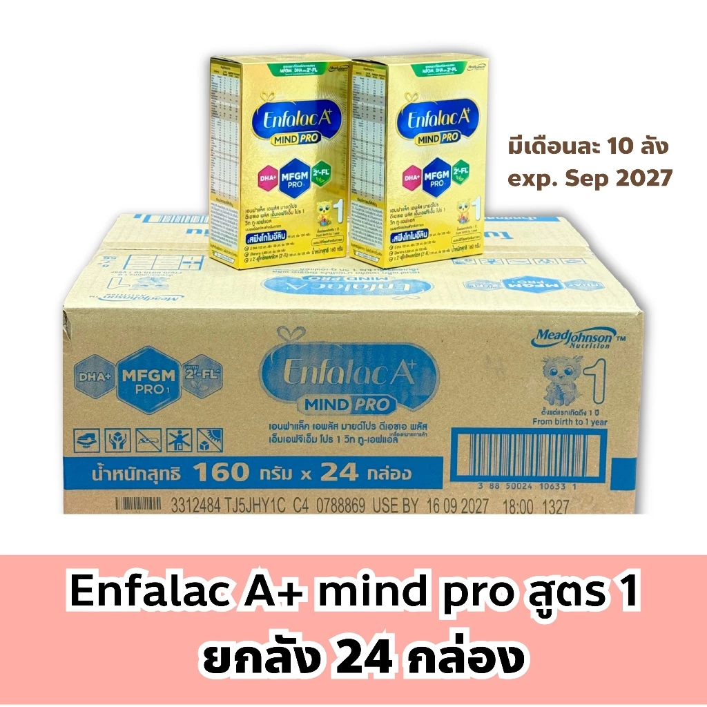 (มีเดือนละ 10 ลัง) Enfalac mindpro 160 กรัม ยกลัง 24 กล่อง นมผงสูตร1 สำหรับทารกแรกเกิดถึง 1 ขวบ