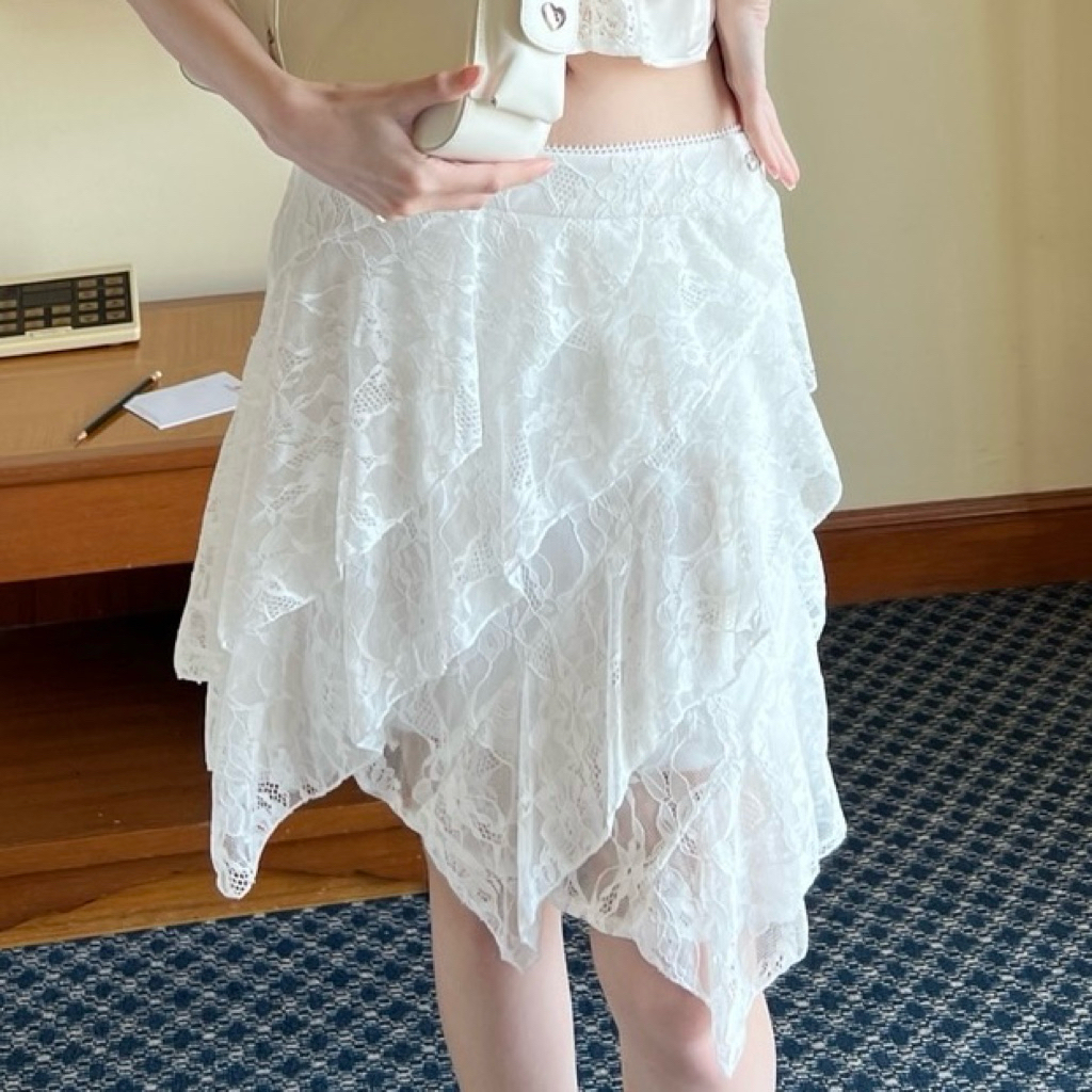 (New in pack) Cintage♡ CT2144 กระโปรงยาวระบายluney8850 💕 สี White lace(luney) Size S/M/L