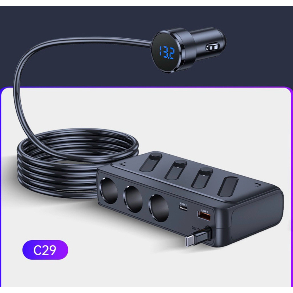 ที่ชาร์จเร็วในรถ/เครื่องชาร์จ7-in-1:กำลังไฟสูง127W/142Wพร้อมพอร์ตUSB 3พอร์ต