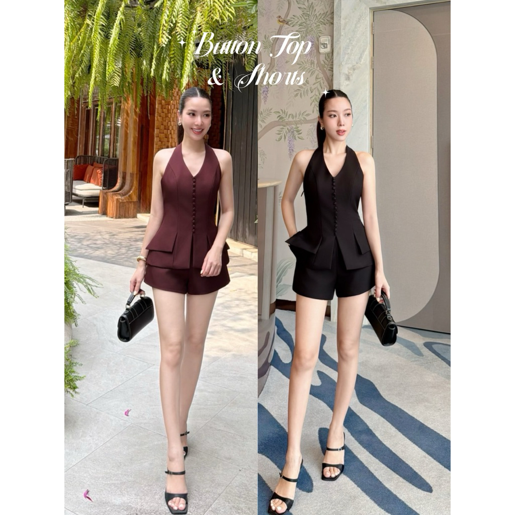 Maroon / Back Button Top & Shorts